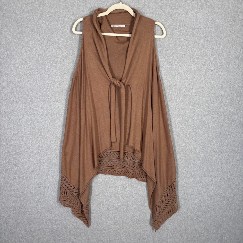 Waterfall Tie Crochet Cardigan Vest Sweater Medium Brown Boho Cottage Western‎